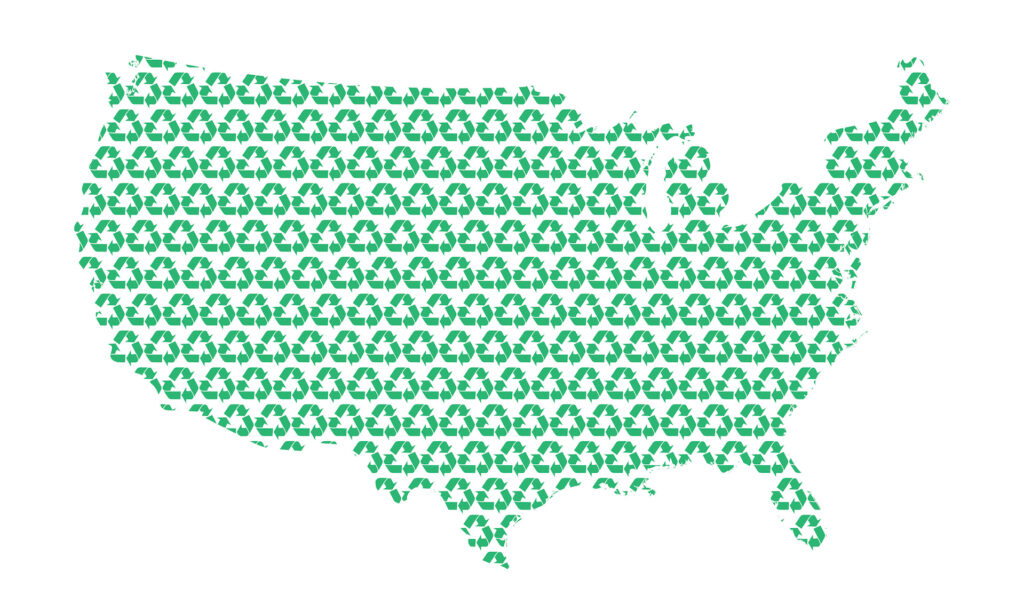 USA map made from recycling symbol. Environmental concept