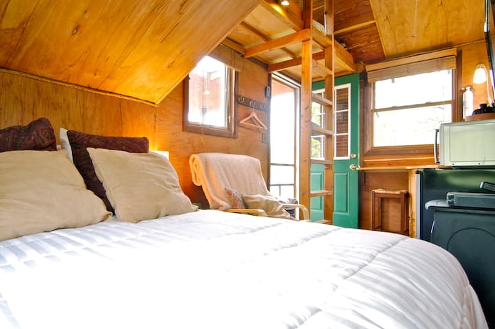 interior-of-treehouse-with-bed-and-ladder