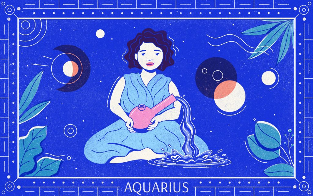 Illustration of a maiden pouring water out of her bong in the night sky
