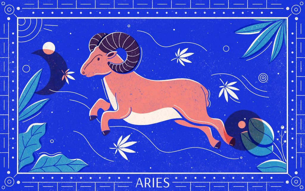 Illustration of a ram jumping through the night sky