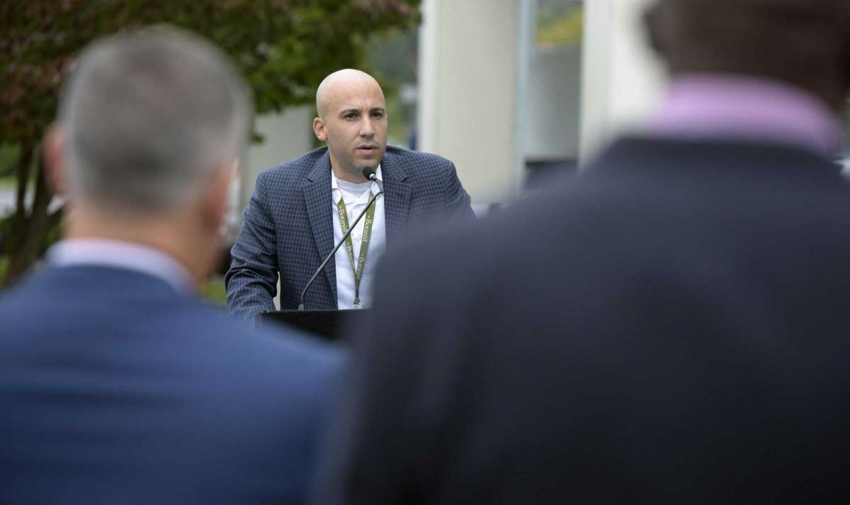 Carl Tirella, Acreage Holdings's general manager in Connecticut, during the opening ceremony for The Botanist, the new medical marijuana dispensary, on Mill Plain Road. The Botanist is owned by Acreage Holdings. Wednesday morning. October 13, 2021, in Danbury, Conn.