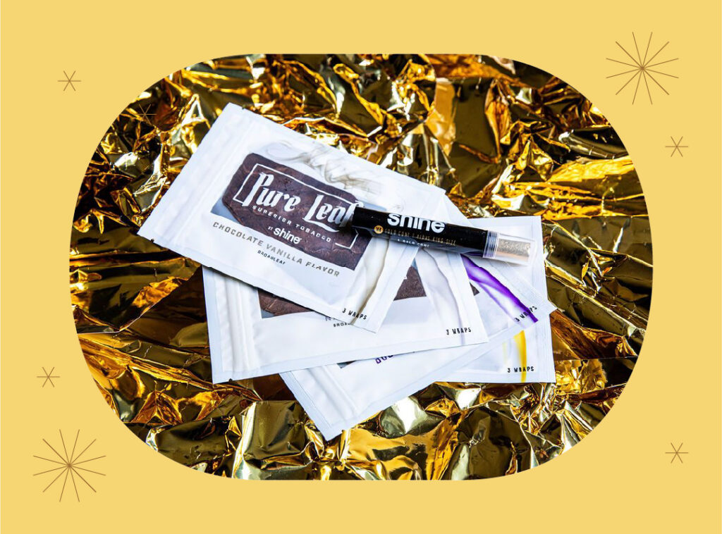 photo of Shine Luxe sample pack on holiday background