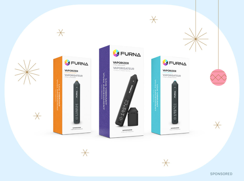photo of Furna vaporizer complete kit on blue sponsored holiday background