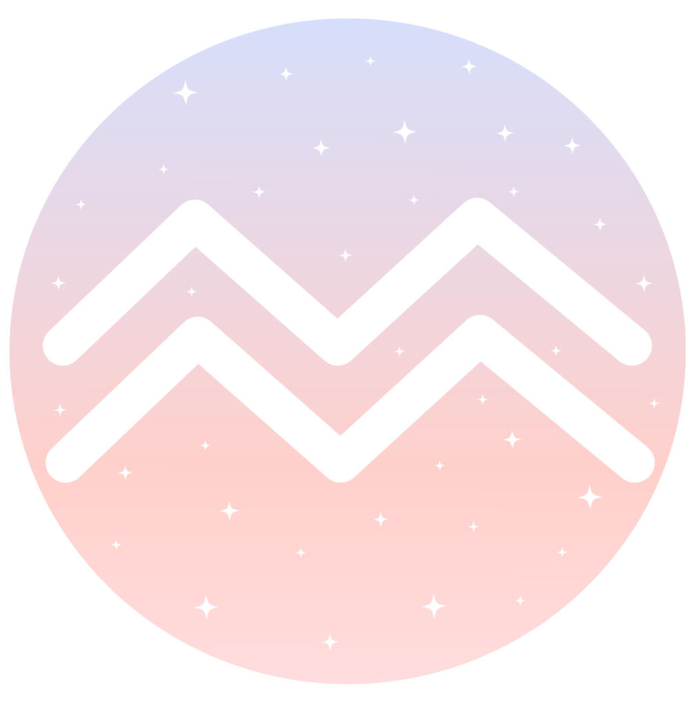 Aquarius sign on sparkly pink and purple background